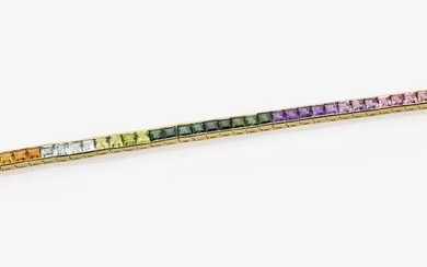 Rivière bracelet with rainbow coloured gemstones