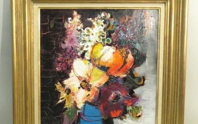Rodolphe CAILLAUX (1904-1989). Le vase fleuri. Huile sur toile, signée en bas à droite. Haut : 55,5 cm Larg : 46,5 cm.