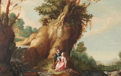 Roelant Savery, follower of - Shepherd Couple resting by a Torrent with their Cattle