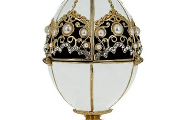 Royal Black with White Pearls Russian Egg