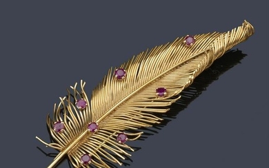 SANZ - Brooch in bird feather design in 18K yellow gold