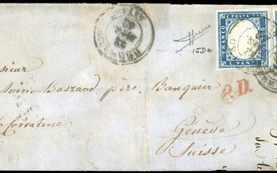 SARDEGNA-SVIZZERA 1862 -20 cent. celeste (15Da), due esemplari, perfetti, su...