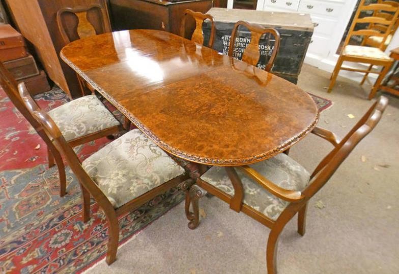 SET OF 6 WALNUT DINING CHAIRS & MATCHING TABLE,...