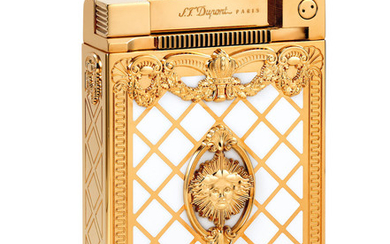 S.T. Dupont. A Fine and Elaborate Gilt Metal and White Lacquer Limited Edition "Versailles" Table Lighter