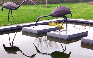 Sculpture, 2 Reigers 'Herons' by John Binda - 67 cm - recycled steel - free form (without mould) handmade - exclusive quality