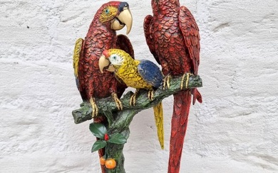 Sculpture, Parrot family - 41 cm - Bronze, Marble