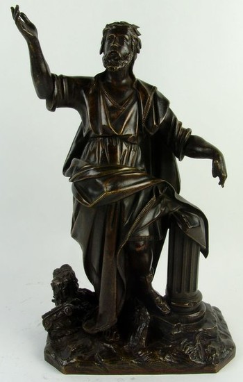 Sculpture, Standing Classic male figure, probably a philosopher - Bronze - Second half 19th century
