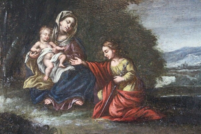 Scuola italiana (XVII) - Madonna con bambino e Santa