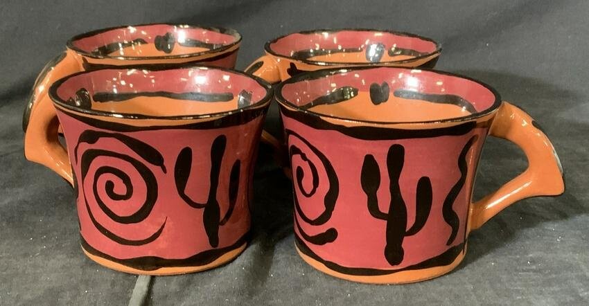 Set 4 Signed Artisanal ceramic Coffee Mugs