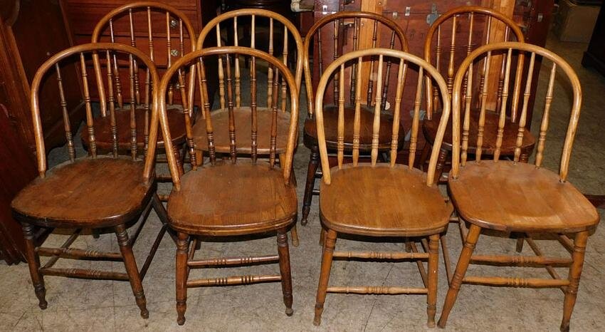 Set 8 Antique Oak Bent Wood Dining Chairs