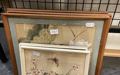 Set of 5 Oriental Paintings, on silk