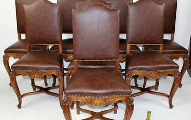 Set of 8 Louis XV style leather dining chairs