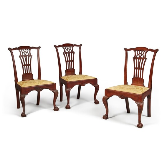 Set of Three Very Fine and Rare Chippendale Carved Mahogany Side Chairs, Philadelphia, Pennsylvania, Circa 1770