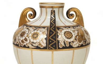 Signed Pinon Heuze Art Deco Hand Painted Porcelain Vase, Circa 1935