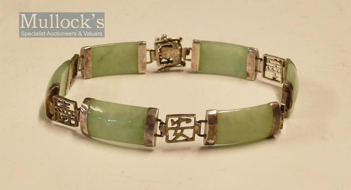 Silver and Jade Bracelet marked 925 with oriental...