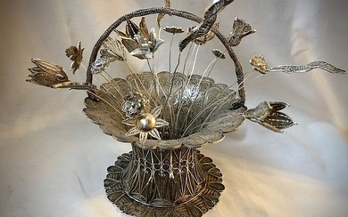 Silver filigree basket and flowers (1+27) (28) - .950 silver, Silver 950/1000 - China - possibly early 20th century