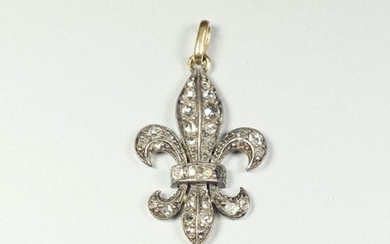 Silver pendant (800/oo) featuring a fleur-de-lys entirely set with rose-cut...