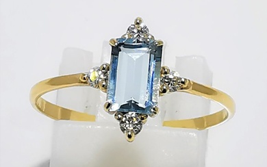 Sin Precio de Reserva - 14 kt. Yellow gold - Ring - 0.32 ct Aquamarine - Diamonds