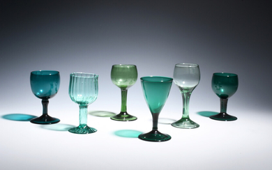 Six green wine glasses c.1760-80