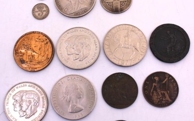 Small Group of Coins including 1899 Victorian Silver Crown, 1926...