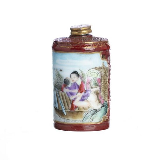 Chinese Double wall porcelain erotic snuff bottle