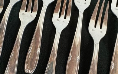 Societé Française , Orfèvre SFAM - Oyster fork (11) - “ modele- Viuex Paris” Paris, Orfèvre -Huitres, oyster and shellfish fork set - - Silver-plated