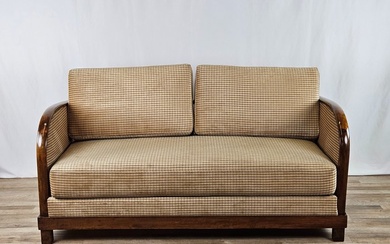 Sofa - Art Deco sofa bed in walnut root and fabric - Burr walnut, Textiles