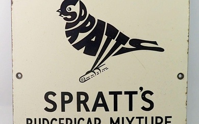 Spratt's vintage enamel sign Budgerigar Mixture & Canary Mix...