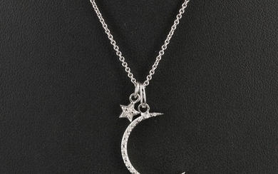 Sterling Diamond Crescent Moon and Star Necklace