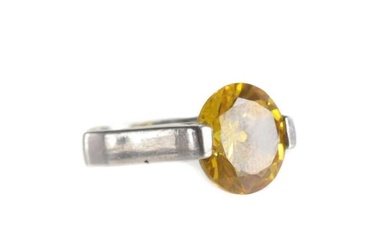 Sterling Silver Citrine Modernist Ring Size 5.75. Band is beveled Marked 925