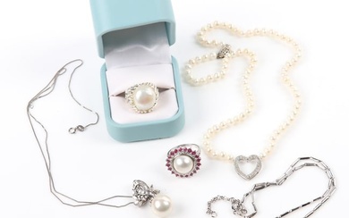 Sterling silver and pearl jewelry grouping