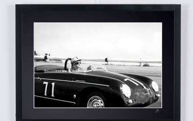 Steve McQueen in his Porsche 356 Speedster at Riverside - Fine Art Photography - Luxury Wooden Framed 70X50 cm - Limited Edition Nr 03 of 30 - Serial ID 30354 - Original Certificate (COA), Hologram Logo Editor and QR Code