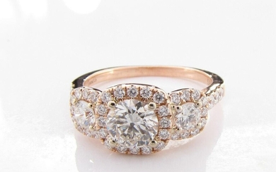 Stunning 14K Rose Gold Three-Diamond Ring