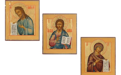 THREE PANEL RUSSIAN ICON OF DEESIS, ATTRIBUTED TO MOSCOW SCHOOL, 18-19TH CENTURY