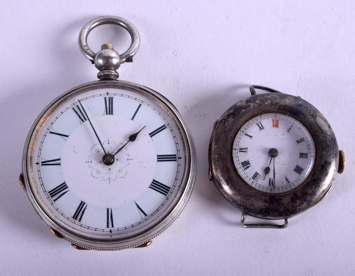 TWO ANTIQUE SILVER WATCHES. 3.5 cm & 3 cm wide. (2)