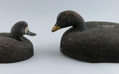 TWO LONG ISLAND CORK DECOYS 20th Century Lengths 19” and 13”.