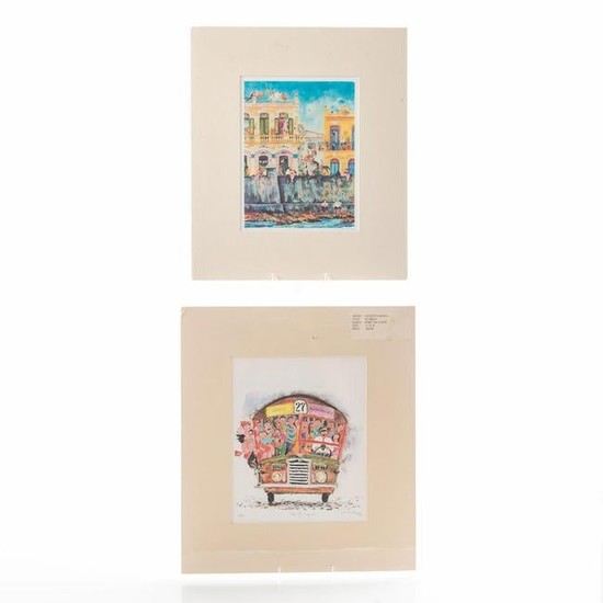 TWO PRINTS BY AGUSTIN GAINZA, SCENES OF LIFE IN CUBA