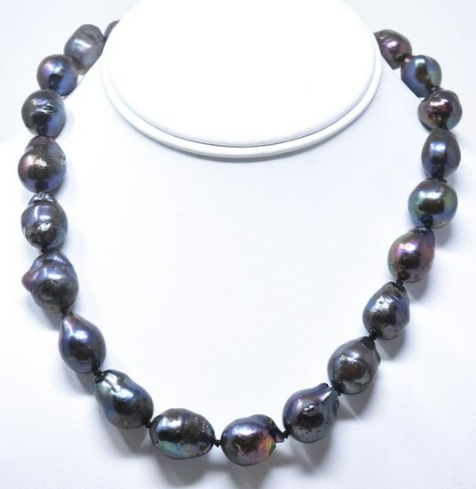 Tahitian Black Cultured Baroque Pearl Necklace