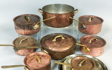 Ten French Copper Pans and Pots