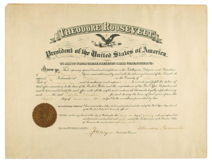 Theodore Roosevelt Document Signed