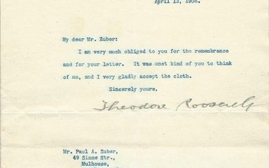 Théodore Roosevelt [like Président of The United States] - Typed signed letter - 1908