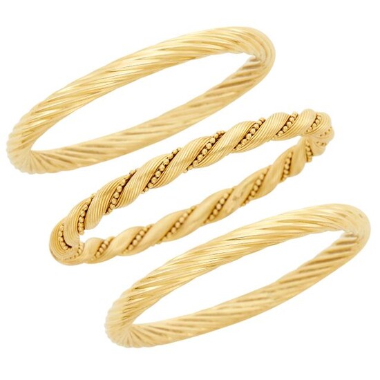 Three Fluted Gold Bangle Bracelets