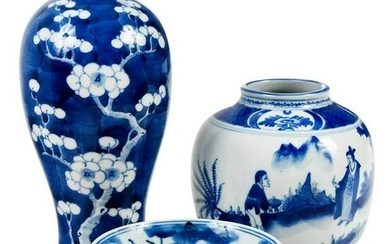 Three Pieces Chinese Blue and White Porcelain
