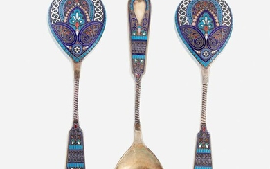 Three large Russian silver-gilt and cloisonné enamel