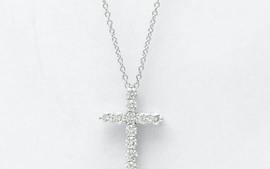 Tiffany Small Cross Diamond Necklace Platinum Diamond Men Women Fashion Pendant Necklace (Silver)