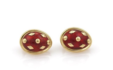 Tiffany & Co. Schlumberger Red Dot Lozenge Enamel Earrings
