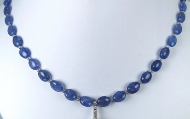 Top quality Southsea pearl RD 11.2 mm - diamonds Necklace with pendant - White gold Pearl - Tanzanite