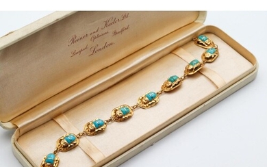 Turquoise Scarab Motif Decorated Articulated Bracelet Mounte...