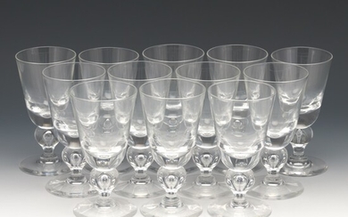 Twelve Steuben Red Wine Glasses with Controlled Bubble