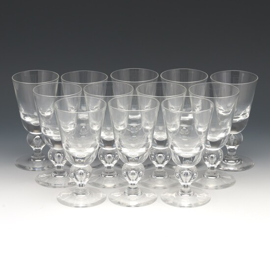 Twelve Steuben Red Wine Glasses with Controlled Bubble